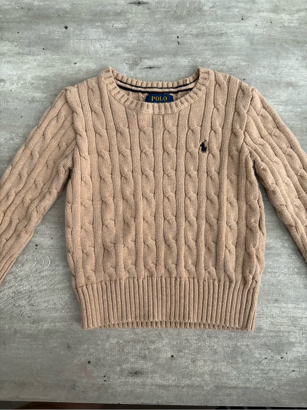 Polo Ralph Lauren Toddler Cable Knit Sweater Tan Camel Size 3T Cotton Pony Logo